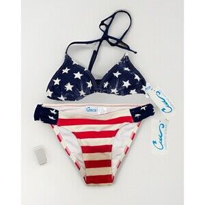 California Waves American Flag Reversible Bikini Set XS NWT